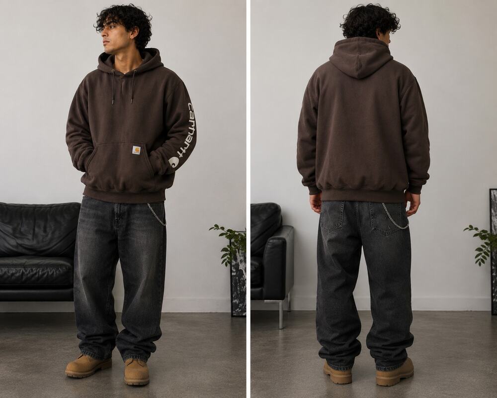Vintage Carhartt K288 DKB Brown Sleeve Logo Hoodie 2XL Made in Mexico